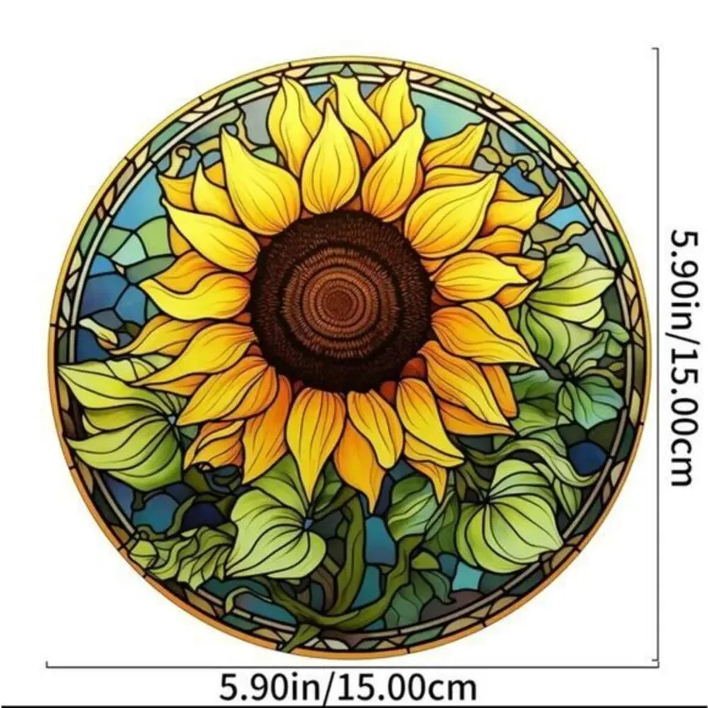 Sunflower Window Hanging, Suncatcher With Metal Chain 5.9‎ ×5.9 Inches